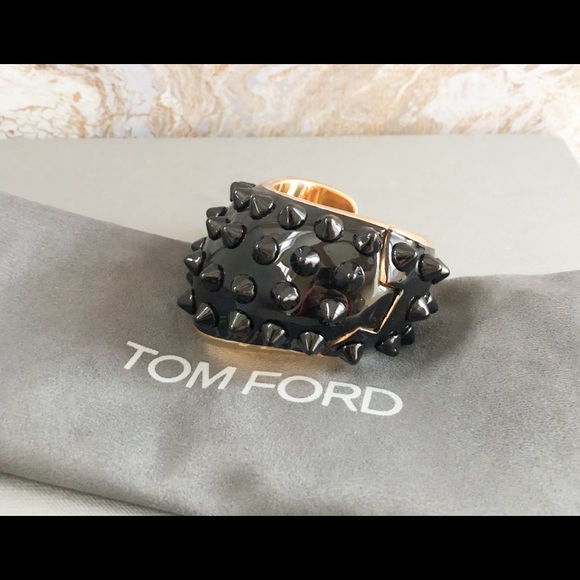 Tom Ford Enamel Gold Black Spike Cuff Bangle - Picture 5 of 8